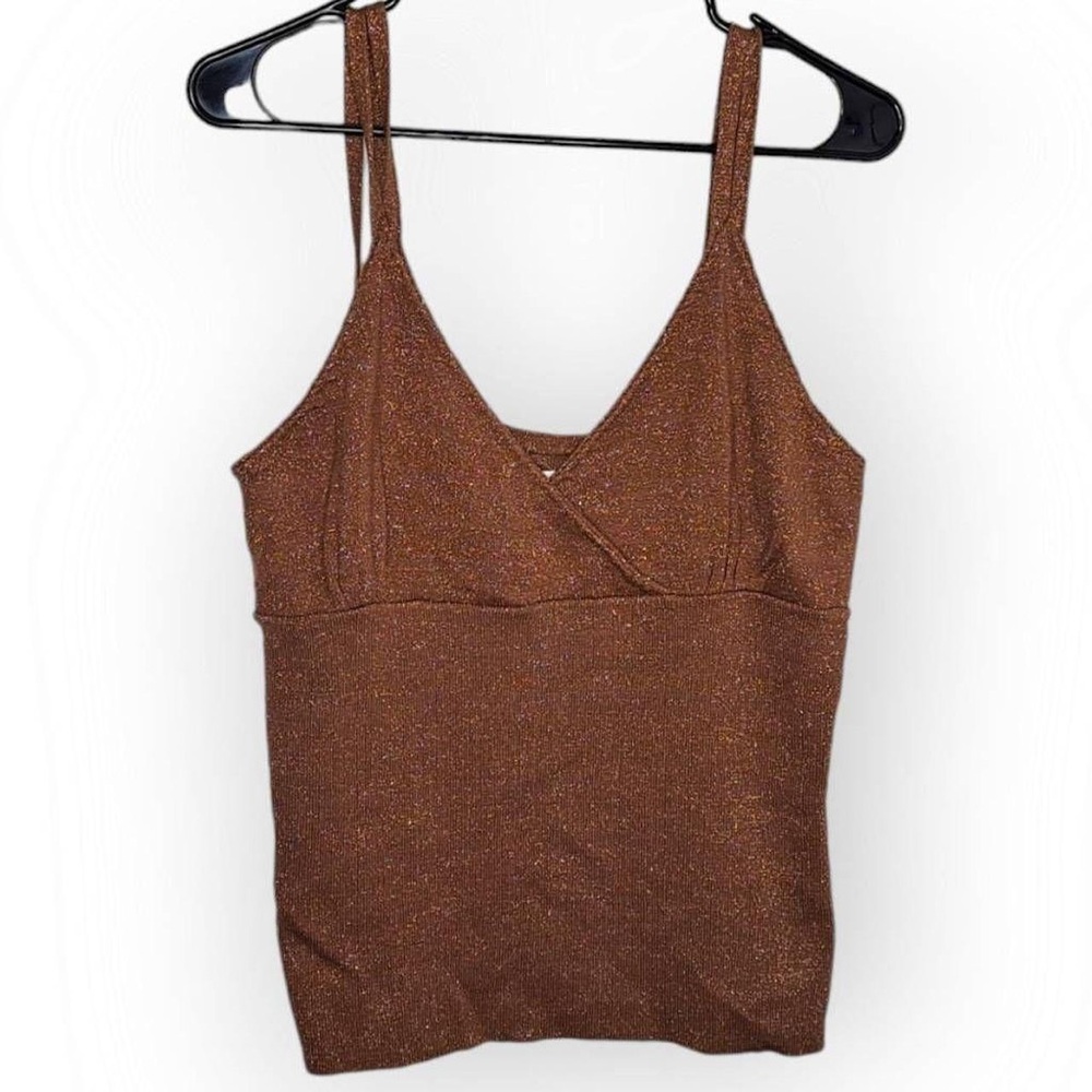 Worthington Womens Festive Sparkle Bronze Tank Top size Lg